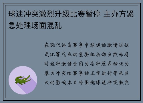 球迷冲突激烈升级比赛暂停 主办方紧急处理场面混乱